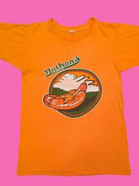 Vintage 1970's Nathan's Famous "Coney Island" Orange T-Shirt Size M